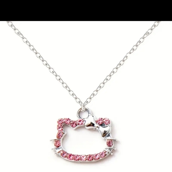 🩷🩷NEW🩷🩷DARLING!! PINK CZ Hello Kitty Necklace in SILVER Plating - Picture 1 of 13